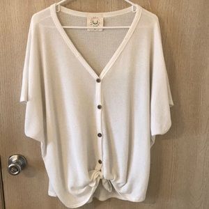 White Waffle Tee with Front Tie, M